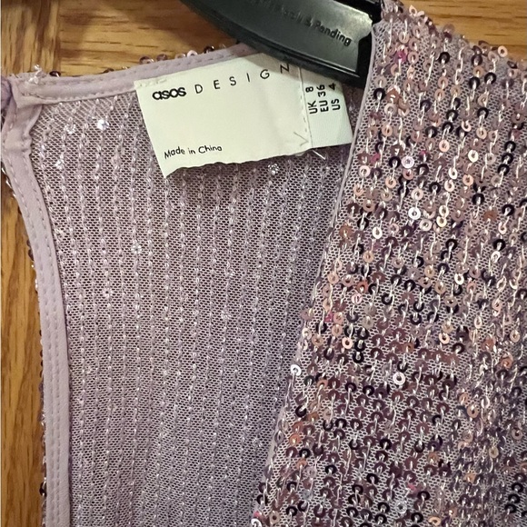 ASOS DESIGN Sequin Embellished Drape Detail Mini Dress with Button Detail Size 4 - Picture 7 of 16